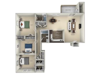 1157 Square-Feet Willowcroft Tuscarora Creek  3 bedroom 2 bath furnished floor plan apartment in Leesburg VA
