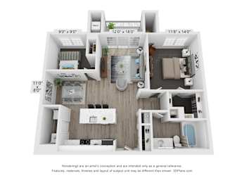 2 Bedroom B1 floorplan
