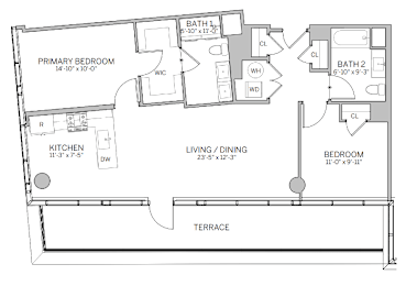 A black and white image of a floor plan for a house.