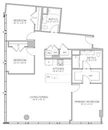 A floor plan of a house with labeled rooms and dimensions.