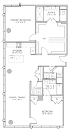 A floor plan of a house with labeled rooms and dimensions.