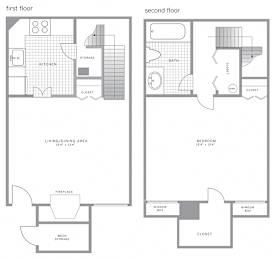 A diagram of a two-story house with labeled rooms.