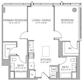 B2 Floor Plan at AVE Hamilton Green - 25 Cottage Apartments, White Plains , New York