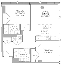 B3B Floor Plan at AVE Hamilton Green - 25 Cottage Apartments, White Plains , NY