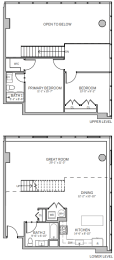 a floor plan of a small house with two bedrooms and a living room