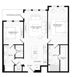 A black and white image of a house floor plan with a patio/balcony at AVE Paradise Valley, Phoenix, 85032