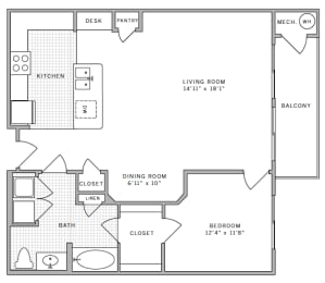a floor plan of a bedroom floor plan with a closet and a dining room
