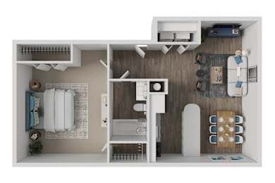 A 3D rendered image of a modern bathroom with a toilet, sink, and bathtub.