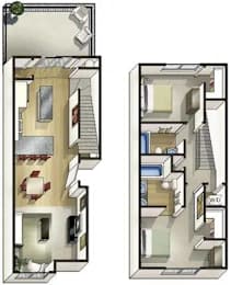 A drawing of a house with two floors and a basement.