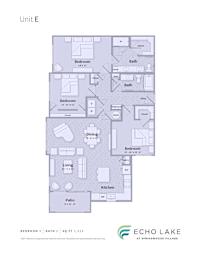 A floor plan of a unit at Echo Lake at Springwoods Village.