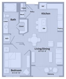 Unit A1 1 Bedroom Apartment floor plan