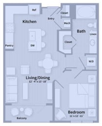 Unit A 1 Bedroom Apartment floor plan