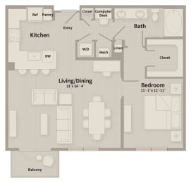 Unit B2 1 Bedroom Apartment floor plan