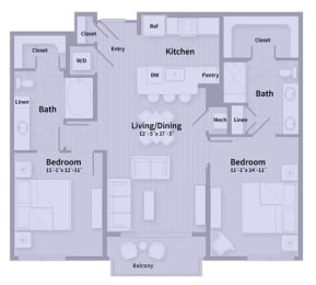 Unit D1 2 Bedroom Apartment floor plan