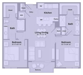 Unit D 2 Bedroom Apartment floor plan