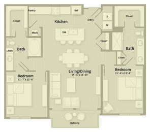 Unit E1 2 Bedroom Apartment floor plan