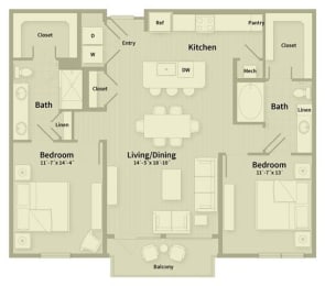 Unit E2 2 Bedroom Apartment floor plan