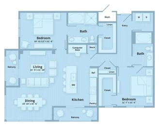 Unit E4 2 Bedroom Apartment floor plan
