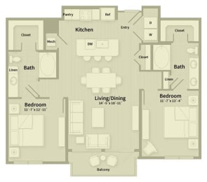 Unit E 2 Bedroom Apartment floor plan
