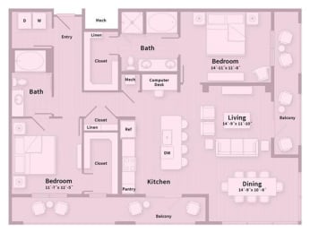 Unit F 2 Bedroom Apartment floor plan