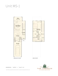 MS1 floor plan for a 1 bedroom townhome with attached garage