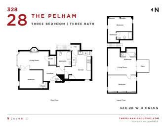the floor plan of the pelham three bedroom three baths