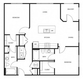 a schematic drawing of a 1 bedroom floor plan with a bathroom and a closet