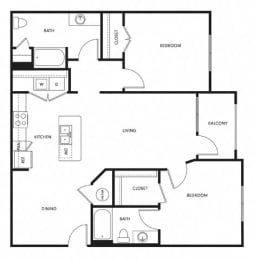 a floor plan of a residence with a bedroom and a living room