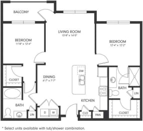 Two-Bedroom Floor Plan B2 | Axis Hamilton Apartments