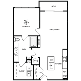 a floor plan of a room with a bedroom and a bathroom