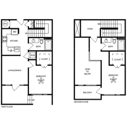 a floor plan of two different floors of a house