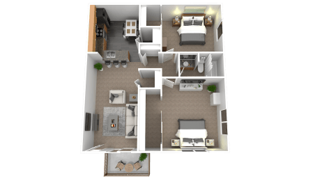 a floor plan of a two bedroom apartment with two beds and a balcony