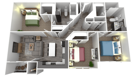 a floor plan of a two bedroom apartment with a bathroom and a bedroom with a bed and