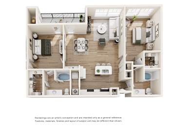 A floor plan of a small apartment with a kitchen, living room, and bathroom.
