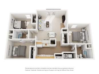 3Bed 2Bath Floor Plan at Cleburne Terrace Apartments, Cleburne, TX