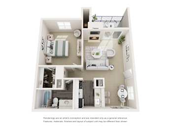 1 bed 1 bath Floorplan A at Copper Hill Apartments, Bedford