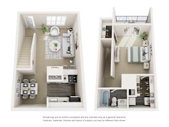 1 bed 1 bath D Floorplan at Copper Hill Apartments, Bedford, TX, 76021