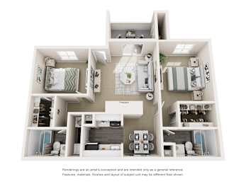 2 bed 2 bath Floorplan at Copper Hill Apartments, Bedford 76021
