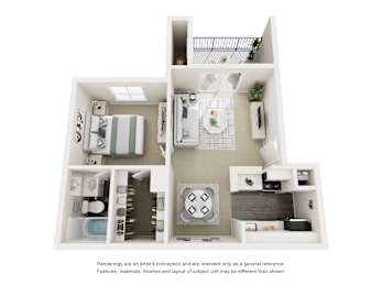 1 bed 1 bath Floorplan at Copper Hill Apartments, Bedford, Texas