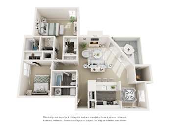 2 bed 2 bath A Floorplan at Copper Hill Apartments, Bedford, Texas
