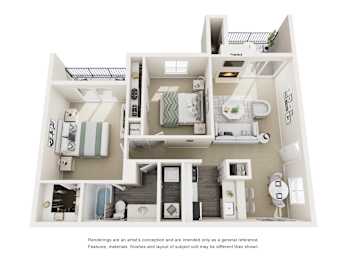 2 bed 1 bath Floorplan at Copper Hill Apartments, Bedford, TX