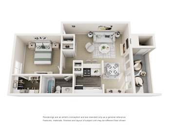 1 bed 1 bath B Floorplan at Copper Hill Apartments, Texas