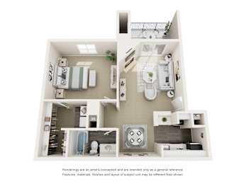 1 bed 1 bath C Floorplan at Copper Hill Apartments, Texas, 76021