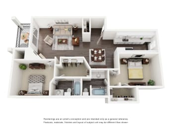 Santa Monica 2 Bed | 2 Bath | 1044 Sq. Ft. at Delray Apartments, Houston, TX