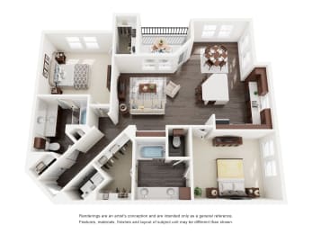 Hampton 2 Bed | 2 Bath | 1205 Sq. Ft. at Delray Apartments, Houston, TX