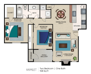 a floor plan of a home with bedrooms and a living room