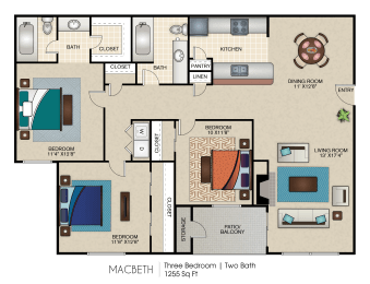 the house floor plan with 2 bedrooms and 2 baths