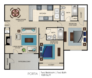 a floor plan of a home with two bedrooms and two baths