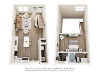Two story loft floor plan layout at The Montrose Apartments, Dallas, Texas