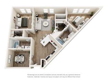Two bedroom floor plan layout at The Barton Apartments, Dallas